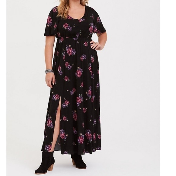 Torrid black floral challis maxi dress plus size 2 - Picture 1 of 9